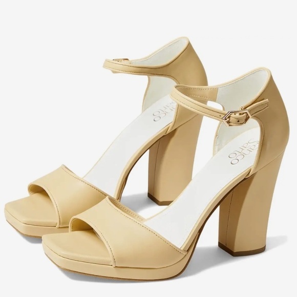 NEW! Franco Sarto Beige Leather Dima Heels- Size 9.5 - Picture 1 of 17